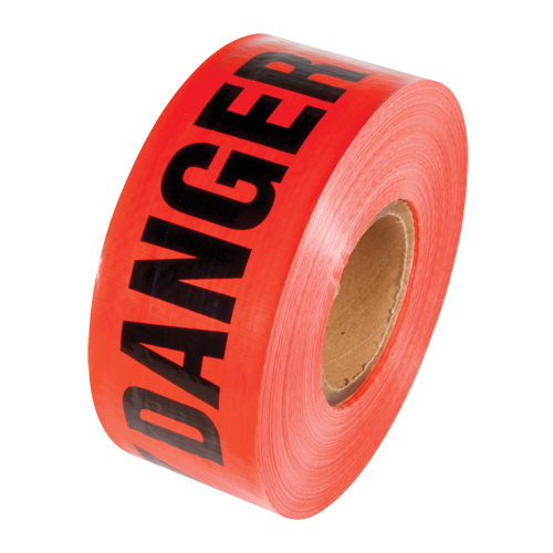 Reinforced Grade Barricade Tape, English, 3" W x 500' L, 5 mils, Black on Red Waymarc Industries Inc