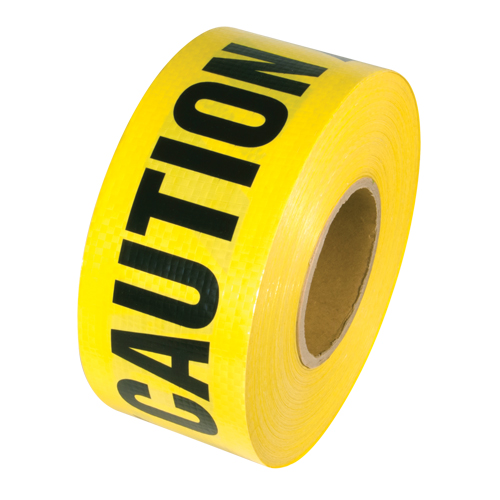 Reinforced Grade Barricade Tape, English, 3" W x 500' L, 5 mils, Black on Yellow Waymarc Industries Inc