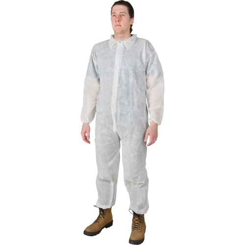 Coveralls, Medium, White, Polypropylene Waymarc Industries Inc