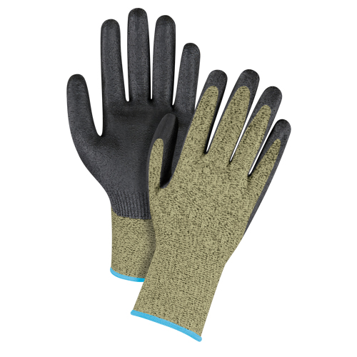 Gants &eacute;lastiques sans coutures r&eacute;sistants &agrave; la coupe noir & jaune, Taille T-Grand/10, Calibre 13, Rev&ecirc;tement Mousse de nitrile, Enveloppe en Aramide, ASTM ANSI niveau A6 Waymarc Industries Inc