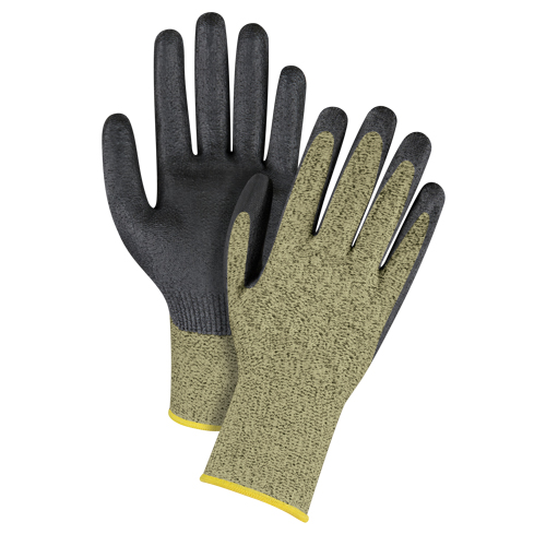 Gants &eacute;lastiques sans coutures r&eacute;sistants &agrave; la coupe noir & jaune, Taille 2T-Grand/11, Calibre 13, Rev&ecirc;tement Mousse de nitrile, Enveloppe en Aramide, ASTM ANSI niveau A6 Waymarc Industries Inc