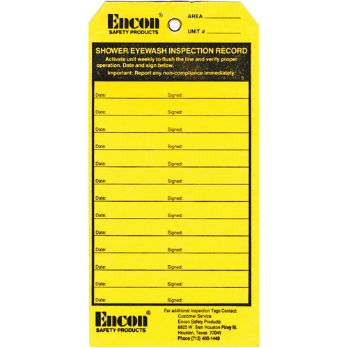 &eacute;tiquette de registre d'inspection pour douche oculaire & d'urgence, Papier cartonn&eacute;, 3-1/8" la x 6-1/4" h, Anglais Waymarc Industries Inc