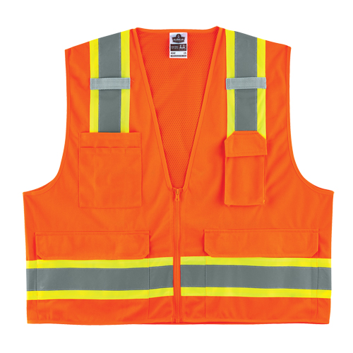 GloWear&reg; 8248Z Two-Tone Surveyors Vest, High Visibility Orange, Medium/Small, Polyester Waymarc Industries Inc