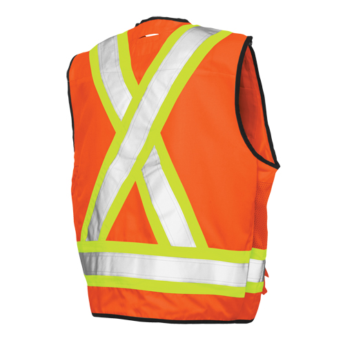 Veste de s&eacute;curit&eacute; pour arpenteur, Orange haute visibilit&eacute;, Grand, Polyester Waymarc Industries Inc