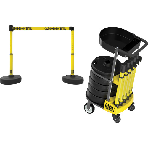 PLUS Barrier Post Cart Kit with Tray, 75' L, Metal, Yellow Waymarc Industries Inc