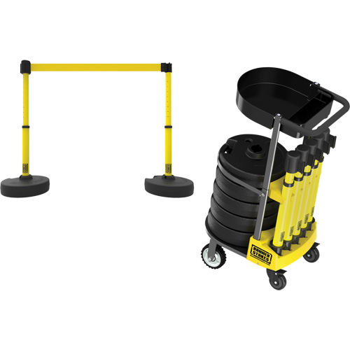 PLUS Barrier Post Cart Kit with Tray, 75' L, Metal, Yellow Waymarc Industries Inc