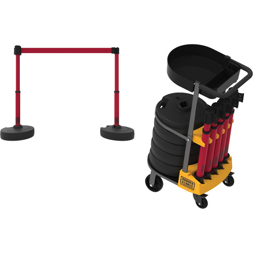 PLUS Barrier Post Cart Kit with Tray, 75' L, Metal, Yellow Waymarc Industries Inc
