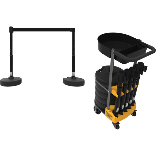 PLUS Barrier Post Cart Kit with Tray, 75' L, Metal, Black Waymarc Industries Inc