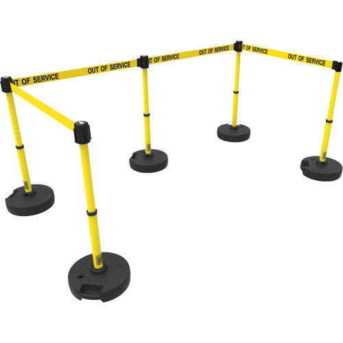 PLUS Barrier Post Set X5, Plastic, 42" H, Yellow Tape, 15' Tape Length Waymarc Industries Inc