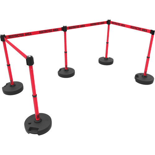 PLUS Barrier Post Set X5, Plastic, 42" H, Red Tape, 15' Tape Length Waymarc Industries Inc