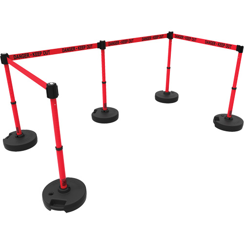 PLUS Barrier Post Set X5, Plastic, 42" H, Red Tape, 15' Tape Length Waymarc Industries Inc