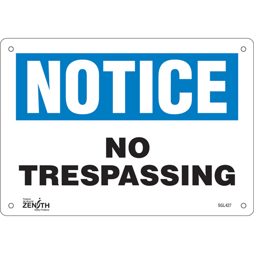 Enseigne No Trespassing, 7" x 10", Aluminium, Anglais Waymarc Industries Inc