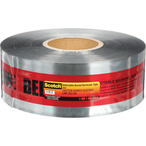 Ruban pour barri&egrave;res pour d&eacute;tection de services publics souterrains Scotch, Anglais, 3" la x 1000' lo, 5 mils, Noir/rouge Waymarc Industries Inc