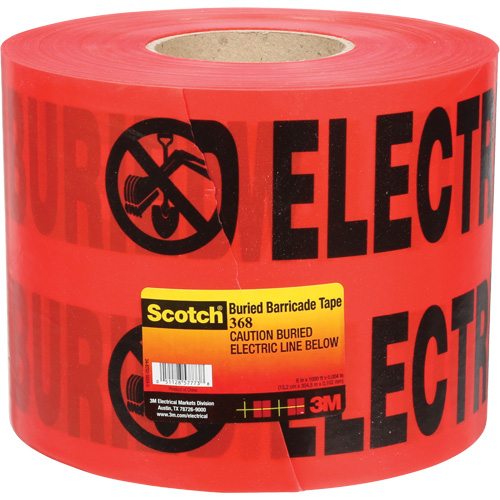 Scotch&reg; Buried Barricade Tape, English, 6" W x 1000' L, 4 mils, Black on Red Waymarc Industries Inc