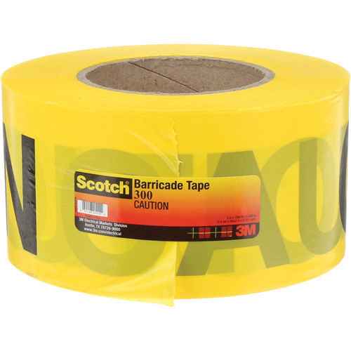 Ruban pour barri&egrave;res pour services publics souterrains Scotch, Anglais, 3" la x 1000' lo, 2 mils, Noir sur jaune Waymarc Industries Inc