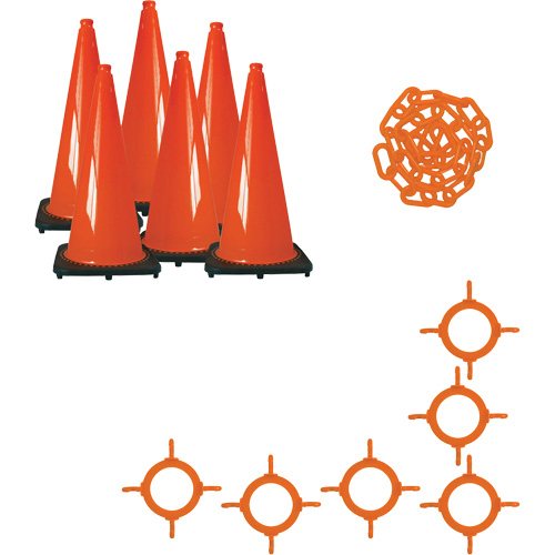 Traffic Cone & Chain Kit, 28", Orange Waymarc Industries Inc