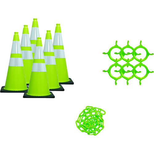 Traffic Cone & Chain Kit, 28", Green, 4" & 6" Reflective Collar(s) Waymarc Industries Inc