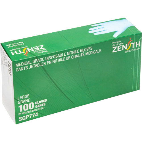 Gants jetables de calibre m&eacute;dical r&eacute;sistants &agrave; la perforation, Grand, Nitrile, 4,5 mils, Sans poudre, Bleu, Classe 2 Waymarc Industries Inc