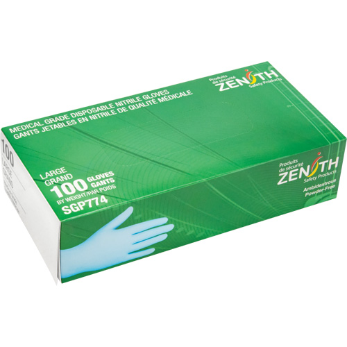 Gants jetables de calibre m&eacute;dical r&eacute;sistants &agrave; la perforation, Grand, Nitrile, 4,5 mils, Sans poudre, Bleu, Classe 2 Waymarc Industries Inc
