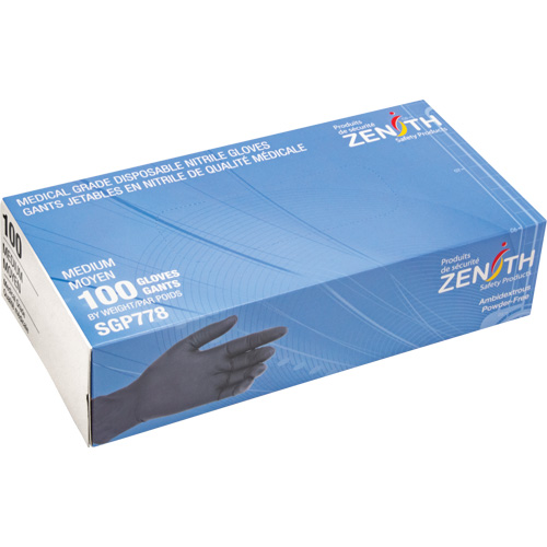 Puncture-Resistant Medical-Grade Disposable Gloves, Medium, Nitrile, 5-mil, Powder-Free, Black, Class 2 Waymarc Industries Inc