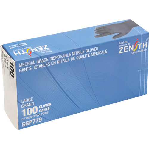 Puncture-Resistant Medical-Grade Disposable Gloves, Large, Nitrile, 5-mil, Powder-Free, Black, Class 2 Waymarc Industries Inc