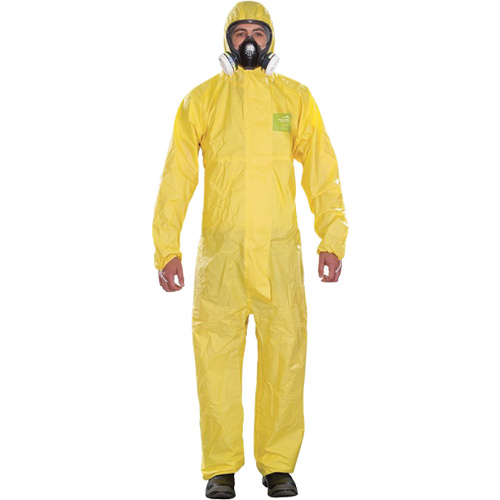 Microchem&reg; Medium-Duty Disposable Coveralls, Small, Yellow, Polypropylene Waymarc Industries Inc