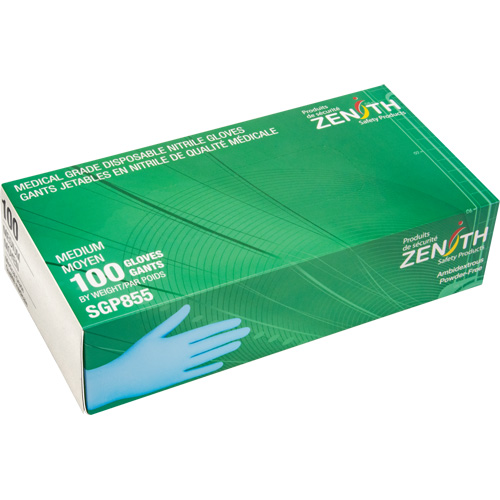 Gants jetables de calibre m&eacute;dical r&eacute;sistants &agrave; la perforation, Moyen, Nitrile, 3,5 mils, Sans poudre, Bleu, Classe 2 Waymarc Industries Inc