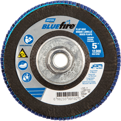 Disque &agrave; lamelles BlueFire, 5" x 5/8"-11, Type 29, Grain 80, Alumine de zirconium Waymarc Industries Inc