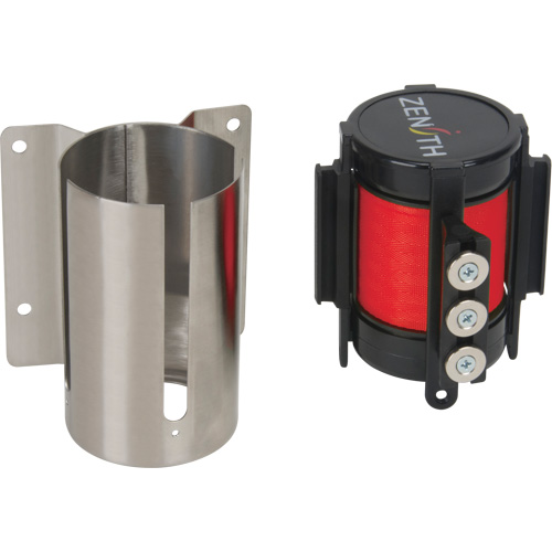 Barri&egrave;re &agrave; fixation murale avec ruban magn&eacute;tique, Acier, Fixation par vis, 12', Ruban Rouge Waymarc Industries Inc