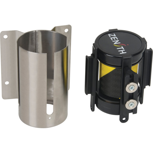 Wall Mount Barrier with Magnetic Tape, Steel, Screw Mount, 7', Black and Yellow Tape Waymarc Industries Inc