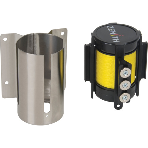 Wall Mount Barrier with Magnetic Tape, Steel, Screw Mount, 12', Yellow Tape Waymarc Industries Inc