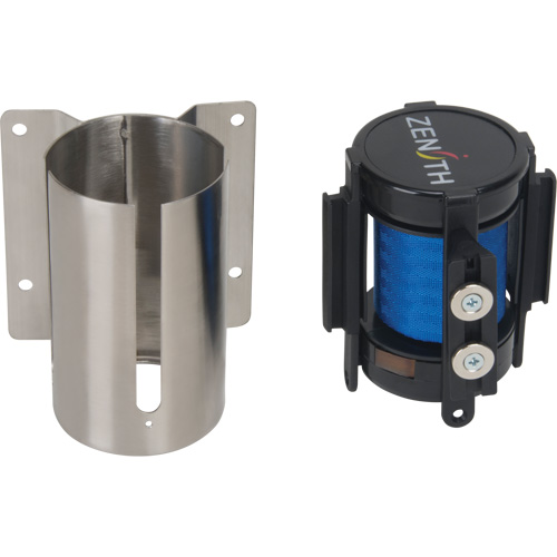 Wall Mount Barrier with Magnetic Tape, Steel, Screw Mount, 7', Blue Tape Waymarc Industries Inc