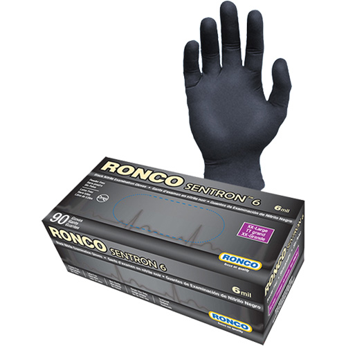 Sentron 6 Disposable Examination Gloves, 2X-Large, Nitrile, 6-mil, Powder-Free, Black, Class 2 Waymarc Industries Inc