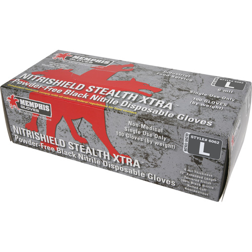 NitriShield Stealth Extra Disposable Gloves, Large, Nitrile, 6-mil, Powder-Free, Black Waymarc Industries Inc