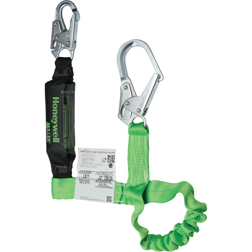 Miller&reg; StretchStop&reg; Shock-Absorbing Lanyard, 6', Locking Rebar Hook Center, Locking Snap Hook Leg Ends, Polyester Waymarc Industries Inc