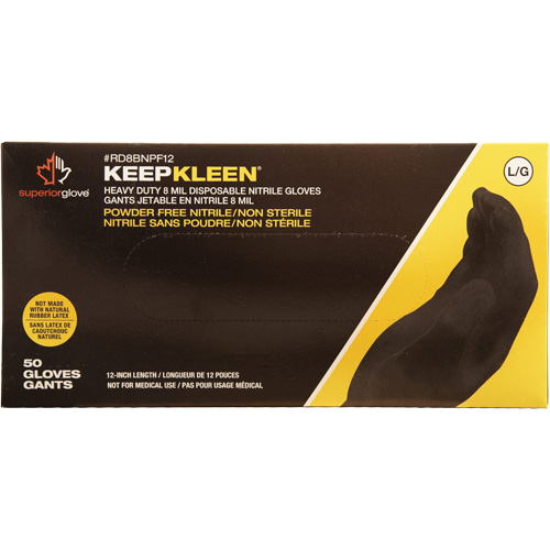 Gants jetables KeepKleen, Grand, Nitrile, 8 mils, Sans poudre, Noir Waymarc Industries Inc