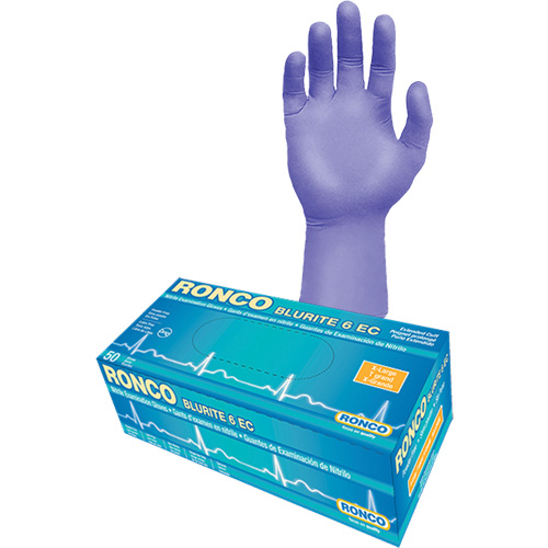 Blurite 6 EC Extended Cuff Examination Gloves, Small, Nitrile, 6-mil, Powder-Free, Purple, Class 2 Waymarc Industries Inc