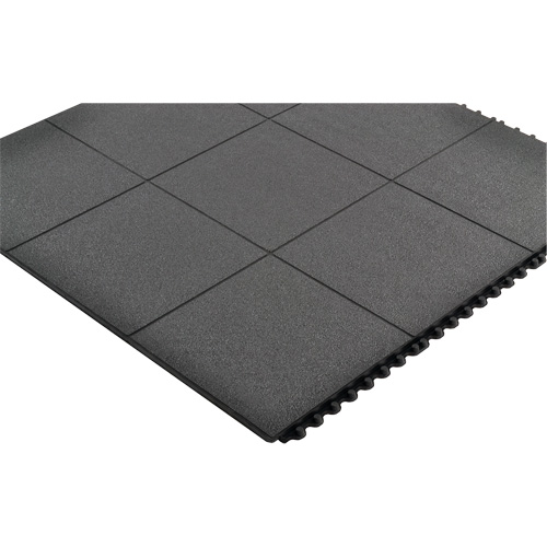 Tapis antifatigue &agrave; imbrication Cushion-Ease, Rugueux, 3' x 3' x 3/4", Noir, Caoutchouc naturel Waymarc Industries Inc