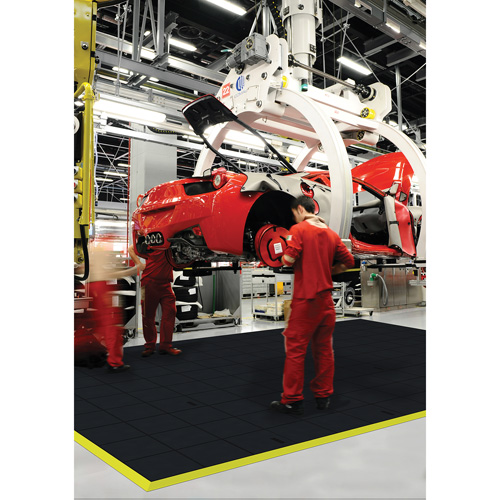 Tapis antifatigue &agrave; imbrication Cushion-Ease, Rugueux, 3' x 3' x 3/4", Noir, Caoutchouc naturel Waymarc Industries Inc