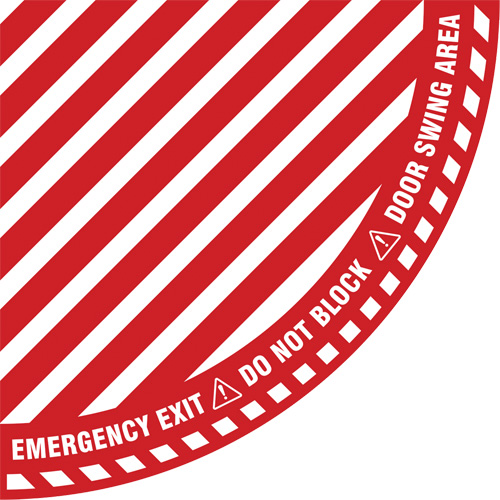 Signalisation au sol ?Emergency Exit? (sortie de secours) pour porte battante en quart de cercle, Adh&eacute;sif, Anglais avec pictogramme Waymarc Industries Inc