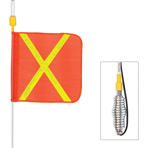 Tiges de s&eacute;curit&eacute; tout-temps de s&eacute;rie lourde avec lumi&egrave;re DEL constante Safety Whip, Fixation Ressort, Hauteur 3', Orange avec X r&eacute;fl&eacute;chissant Waymarc Industries Inc
