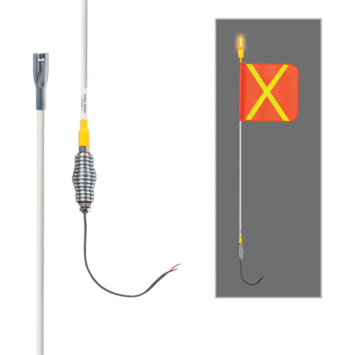 Tiges de s&eacute;curit&eacute; tout-temps de s&eacute;rie lourde avec lumi&egrave;re DEL constante Safety Whip, Fixation Ressort, Hauteur 3', Orange avec X r&eacute;fl&eacute;chissant Waymarc Industries Inc