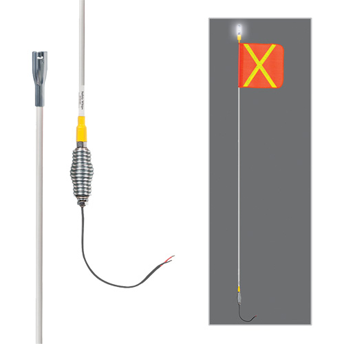 Tiges de s&eacute;curit&eacute; tout-temps de s&eacute;rie lourde avec lumi&egrave;re DEL constante Safety Whip, Fixation Ressort, Hauteur 10', Orange avec X r&eacute;fl&eacute;chissant Waymarc Industries Inc