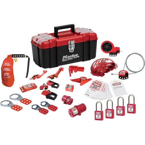 Trousse de cadenassage avec cadenas en thermoplastique de qualit&eacute; sup&eacute;rieure Zenex, Ensemble &eacute;lectrique/Vanne, 27 composants compris Waymarc Industries Inc