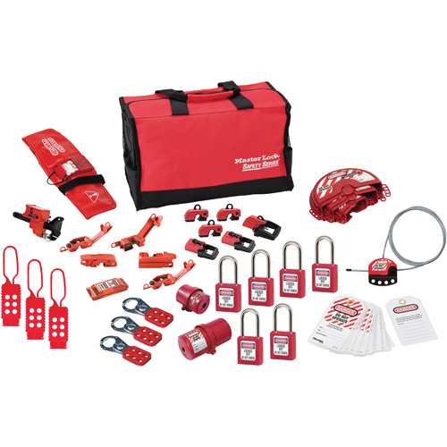 Trousse de cadenassage avec cadenas en thermoplastique de qualit&eacute; sup&eacute;rieure Zenex, Ensemble &eacute;lectrique/Vanne, 34 composants compris Waymarc Industries Inc