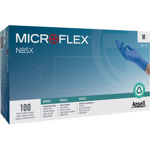 Gants Microflex N85, T-petit, Nitrile, 3,5 mils, Sans poudre, Bleu, Classe 2 Waymarc Industries Inc
