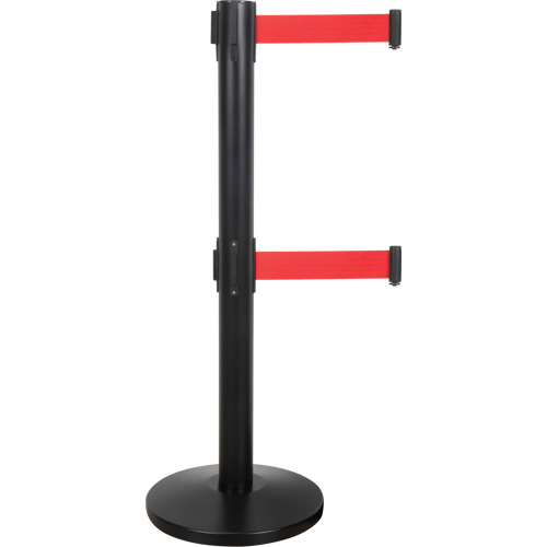 Dual Belt Crowd Control Barrier, Steel, 35" H, Red Tape, 7' Tape Length Waymarc Industries Inc
