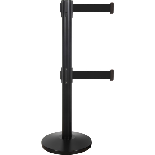 Dual Belt Crowd Control Barrier, Steel, 35" H, Black Tape, 7' Tape Length Waymarc Industries Inc