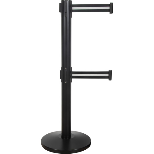 Barri&egrave;re pour le contr&ocirc;le des foules &agrave; courroie double, Acier, 35" h, Ruban Noir/Blanc, Longueur du ruban 7' Waymarc Industries Inc