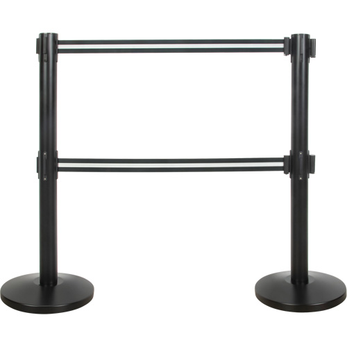 Barri&egrave;re pour le contr&ocirc;le des foules &agrave; courroie double, Acier, 35" h, Ruban Noir/Blanc, Longueur du ruban 7' Waymarc Industries Inc